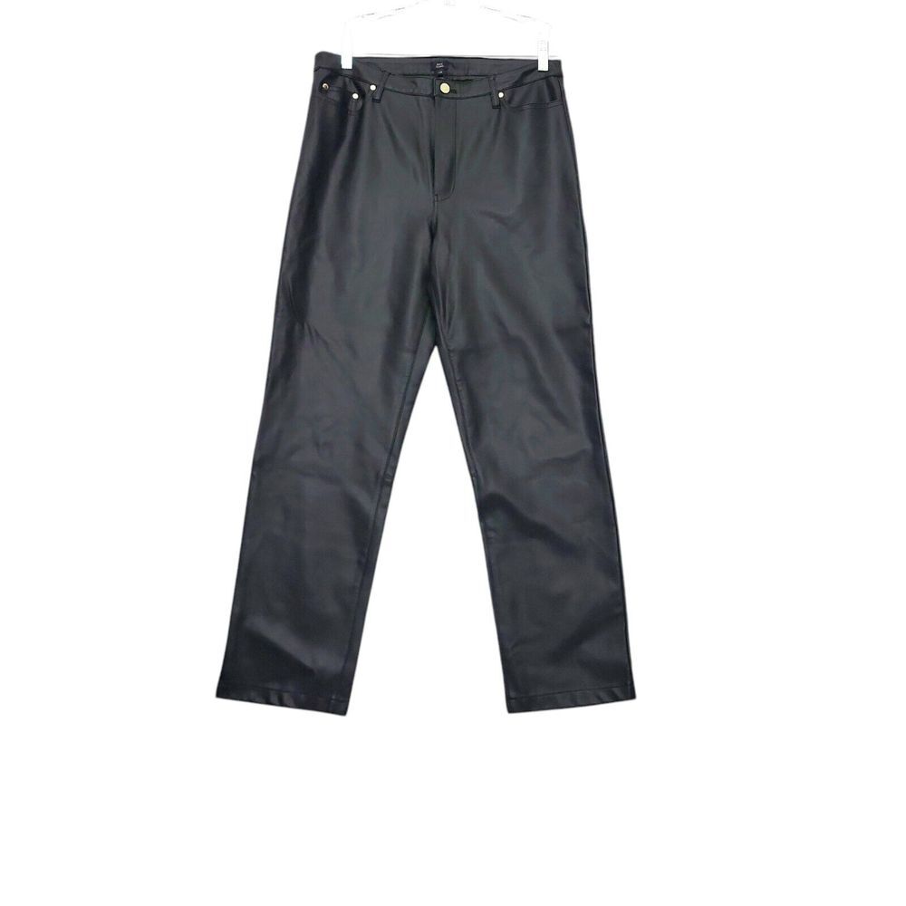 River Island Vegan Leather‎ Pants Black Straight Leg Women's US10 UK14 High Rise